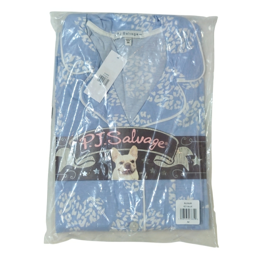 PJ Salvage Jersey Pajama Set Hearts Women Ice Blue Top & Pants NWT 💙